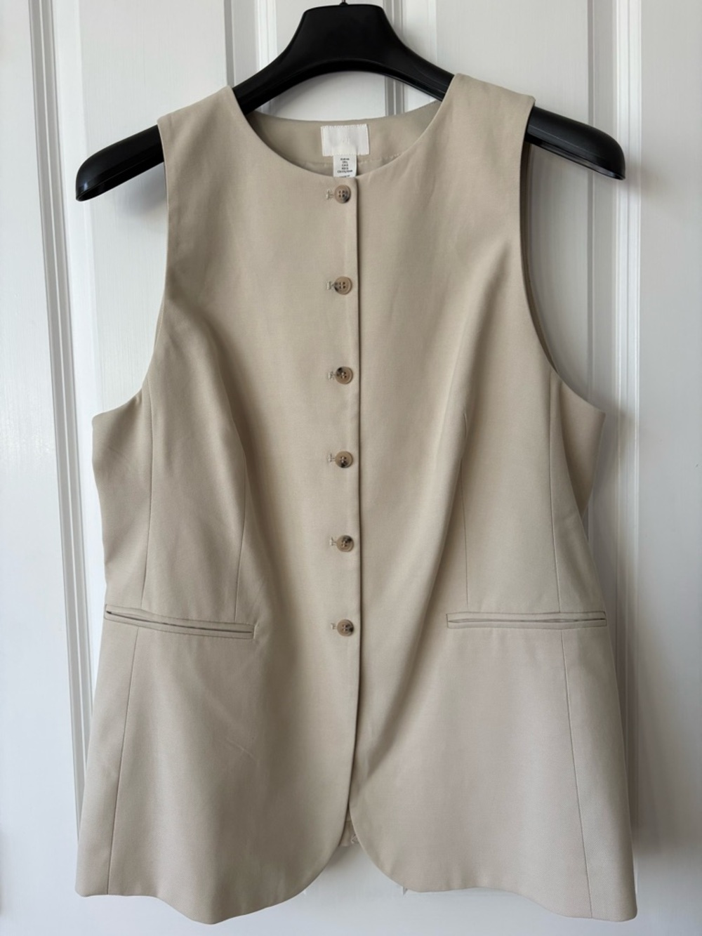 NWT, H&M Fully Lined Long Fitted Suit Vest in Woven Fabric, Light Beige, Size L - Picture 3 of 12